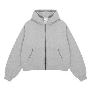 Sudadera Unisex Oversize con Cuello Alto y Cremallera, Forro Gris Azulado, Estilo Casual Urbano, Ropa de Otoño, 100% Algodón Felpa - Product Image 4