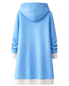 Sudadera con capucha larga azul cielo para mujer, abrigo de invierno con forro polar y bolsillos tipo canguro, informal, OEM, personalizado de fábrica - Product Image 2