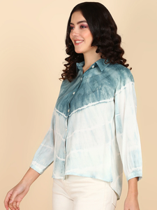 Camisa Informal de Manga Larga con Cuello Abotonado y Estampado Tie-Dye Hecha a Mano en Rayón para Mujer, Corte Regular, Primavera/Verano, Oficina, Estilo Simple, Marca Maaesa - Product Image 3