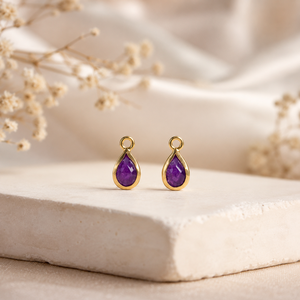 Natural Amethyst Pendant <b>Charm</b> | Purple Gemstone Teardrop Pendant | Gold Bezel | Sold Per Pc - Product Image 1