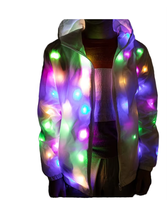 Veste polaire à capuche lumineuse LED multicolore avec logo frontal pour l'hiver, idéale pour les fêtes, festivals et cadeaux de Saint-Valentin