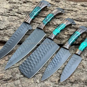 5 ชิ้นด้ามไม้ร้อนขายชุดมีดเชฟอุปกรณ์เสริมดามัสกัสเหล็กมีดเชฟมืออาชีพชุดมีดครัว - Product Image 1