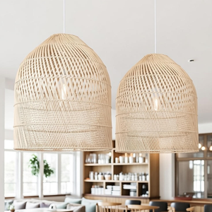 Lámpara Colgante de Ratán Natural Hecha a Mano, Lámpara Colgante de Bambú Tejido, Estilo Boho, Iluminación Decorativa de Techo para Restaurante, Cafetería - Product Image 1