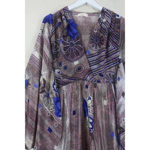 Robe midi imprimée bohème pour femmes, manches longues, col en V, coupe ample, robe florale vintage décontractée - Product Image 3