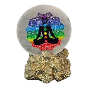 Placa de Selenita Natural Grabada con Símbolos de Chakra y Buda para Reiki, Energía Positiva y Decoración del Hogar, en Venta - Product Image 5