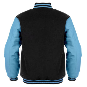 Chaqueta Varsity Negra y Azul Claro para Hombre, Estilo Preppy, Cuello Camisero, Cierre de Botones, para Otoño, Corte Regular, Bloques de Color - Product Image 4