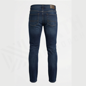 Jean en denim coupe droite délavé foncé pour homme, coupe slim, taille mi-haute, en coton, style décontracté, pantalon d'automne - Product Image 6