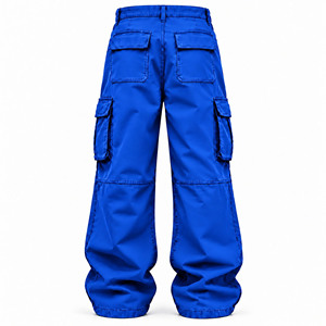 Pantalon cargo bleu à jambes larges pour homme, style streetwear, avec plusieurs poches - Product Image 2