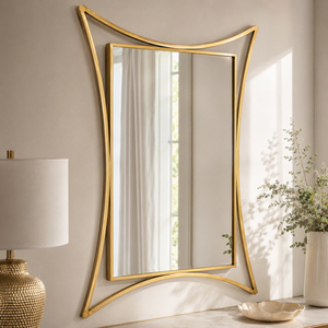 Modern Gold <b>Wall</b> <b>Mirror</b> Curved Frame Decorative <b>Rectangle</b> <b>Mirror</b> <b>for</b> Living Room Bedroom Luxury Home Decor Accessories - Product Image 2