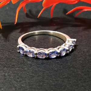 Anillo de Plata con Tanzanita Azul Natural para Mujer, Corte Ovalado, Banda de Eternidad, Elegantes Detalles de Piedras Blancas, Estilo Bohemia, Tercera Pieza - Product Image 2