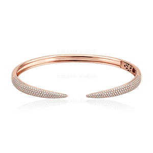 14K Gold Lab Grown Diamond Pavé Claw Bangle <b>Bracelet</b>, Minimalist Open Stackable Diamond Bangle Luxury Jewelry Gift for Women USA - Product Image 4