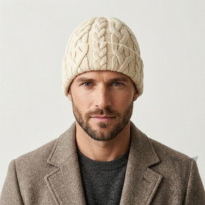 VANEK INTERNATIONAL Men's <b>Wool</b> <b>Beanie</b> Elegant Solid Hand Embroidery Casual Winter <b>Hat</b> Adjustable 56-58CM - Product Image 4