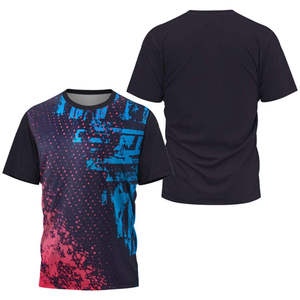 T-shirt de sport pour homme, bleu gris, imprimé géométrique, séchage rapide, léger, imprimé par sublimation, manches courtes, coupe ample, col rond, tricoté - Product Image 5