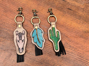 LLavero de cuero hecho a mano, llavero personalizado con flecos, Cactus, vaquera, llave de coche, llavero occidental, mosquetón de cuero, Clips para llaves - Product Image 4