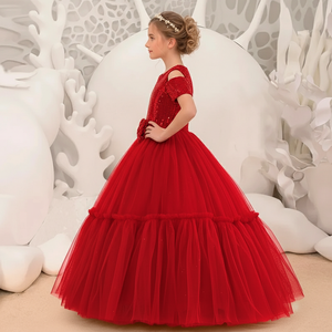 Vestido Rojo de Terciopelo con Lentejuelas Brillantes para Niña, Vestido de Fiesta de Cumpleaños, Vestido de Gala para Niños, Ropa Formal para Eventos - Product Image 6