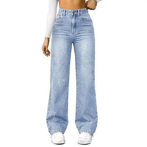 <b>Women's</b> Trendy Streetwear Baggy <b>Jeans</b> Wide Leg Loose Fit Comfortable Casual Denim Pants Button Decoration Fashionable <b>For</b> Summer - Product Image 5