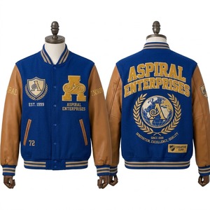 Eco Conscious Unisex Varsity Jacket <b>Wool</b> Body Brown V-neck Zipper Closure Waterproof Windproof <b>Gold</b> Embroidered Letter - Product Image 1