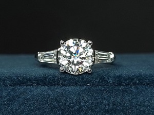 1.5CT Certified <b>Round</b> Moissanite and Baguette Diamond Engagement Ring <b>Round</b> Three stone Engagement Proporsal Anniversary Ring - Product Image 3