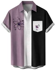 Camisa de Manga Corta con Botones y Estampado Gráfico en Bloques de Color Morado y Negro, Informal, de Verano, para Hombre, Fabricante OEM, Suministro al por Mayor - Product Image 1