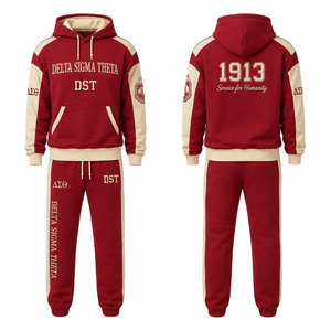 Conjunto Deportivo Delta Sigma Theta, Sudadera Roja con Capucha y Pantalones a Juego con Logotipo DST e Impresión 1913 - Product Image 1