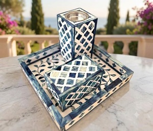 Ensemble brûle-encens bleu en os incrusté, fait main, Mubkhara Bakhoor, plateau d'aromathérapie, décoration pour la maison, idéal pour offrir - Product Image 5