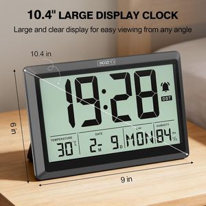 10.4 Inch Battery Operated <b>Wall</b> <b>Clock</b> with Large Display <b>Digital</b> Calendar <b>for</b> Indoor Temperature/Humidity/Date/Day - Product Image 4