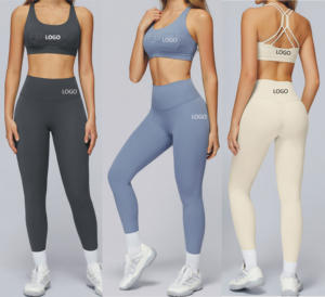 Ensemble 4 pièces pour femme : tenue de sport respirante en nylon/cachemire à taille haute élastique, séchage rapide, pour jogging et yoga, avec bretelles spaghetti - Product Image 1