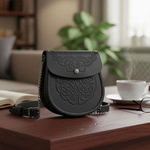 Double Embossed Vegan Sporran Faux Leather <b>Pouch</b> with Tassels Scottish Kilt Sporran with Chain Belt for <b>Men</b> - Product Image 1