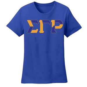 T-shirt décontracté pour femme Sigma Gamma Rho, noir, avec lettres grecques, bleu, à manches courtes, motif graphique, personnalisé, pour sororité - Product Image 1