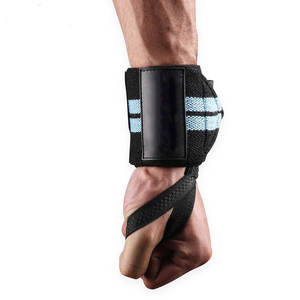 Bandage de boxe en nylon noir avec rayures bleues, équipement de protection pour l'entraînement, utilisable en toutes saisons - Product Image 1
