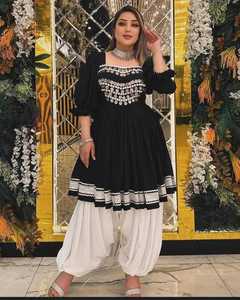Bohemian Black Beaded A-Line <b>Dress</b> With Puff Sleeves Square Neck Plus Size Knee-Length Chiffon Women's Outfit - Product Image 4
