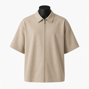 Custom <b>Men</b>’s 100% Cotton Short Sleeve Full Zip Shirt Casual Zipper Shirt OEM Private Label Manufacturer - Product Image 1