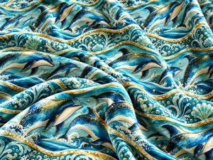 Tissu d'ameublement tissé léger et respirant Dolphin Custom Teal Gold pour meubles et textiles de maison - Product Image 5