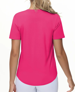 Camiseta Deportiva Ecológica, Transpirable y Elástica, Cuello Redondo, Color Rosa Intenso, para Mujer, Corte Ajustado, Camiseta de Fitness - Product Image 5