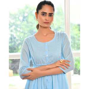 Ensemble coordonné décontracté Neil BlueCotton taille XS en tissu crêpe avec haut à manches trois-quarts - Product Image 1