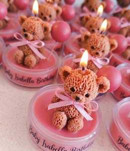 Bougie décorative esthétique pour fête d'enfants, souvenir, mini bougie ours avec ruban, bougie parfumée en cire de soja, cadeau unique pour filles, vente en gros - Product Image 1