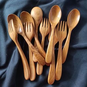 Ensemble d'outils à salade en bois faits à la main, cuillères et fourchettes écologiques, ustensiles en bois naturel, accessoires de cuisine - Product Image 4