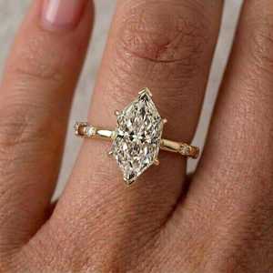 Bague Art Déco en or massif 18 carats avec diamant de laboratoire taille marquise hollandaise 2,01 carats, style antique vintage, cadeau raffiné pour femme - Product Image 3