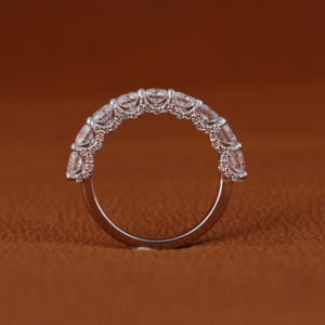 Round cut lab grown diamond Wedding Band 1.80 TCW Half Eaternity band Bridal Set 14K White Gold Band Stackable Band - Product Image 4
