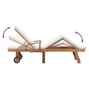 Chaise longue réglable en teck massif couleur crème avec repose-pieds - Product Image 6