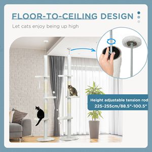Albero per Gatti Bianco da 2,5 m, Altezza Regolabile, Design Lussuoso e Classico, Materiali Ecologici in Sisal e Lana, Grande Formato, Confezionato in Cartone - Product Image 5