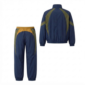 Custom Logo Unisex <b>Retro</b> Color Block <b>Tracksuit</b> 2 Piece Full Zip Jacket Jogger Pants Private Label Manufacturer - Product Image 2