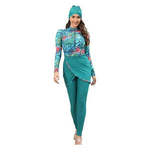2026 Women's <b>Islamic</b> Burkinis 2 Piece Set Long Sleeve Cropped Swimwear with Front <b>Print</b> High Cut Bottom Quick Dry Breathable - Product Image 3