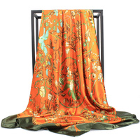 Écharpe de luxe en soie à imprimé chaîne de 90cm, châle carré en satin à motif géométrique rayé pour femme