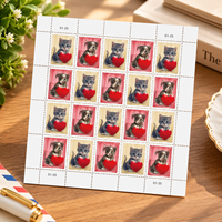 Feuille d'autocollants personnalisés mignons en forme de cœur pour chat, étiquettes décoratives adhésives imperméables pour emballage cadeau et scrapbooking