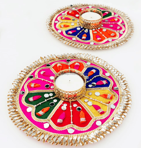 Gota Patti Diwali Tealight Holder Festivo redondo Diya Vela Frascos para Navidad para favores de boda y decoración del hogar - Product Image 2