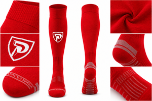 Chaussettes de football pour hommes Dumela, rouges, en spandex/nylon, tricotées, imprimées par transfert thermique, respirantes, à séchage rapide, antidérapantes - Product Image 2