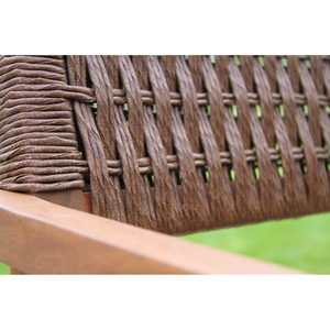 Conjunto de Mesa de Jardín de Teca con Sillas Tejidas y Banco, Diseño Contemporáneo, Muebles de Madera Maciza Duraderos, Impresión a Todo Color para Patio - Product Image 4
