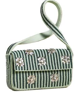 Sac à bandoulière style bohème perlé avec deux poignées, motif turquoise et jaune, sac à main d'été pour le shopping - Product Image 4