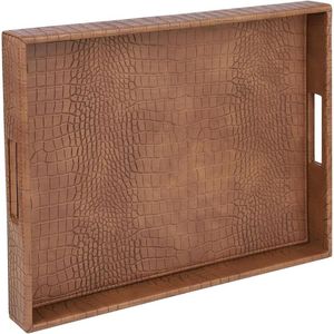 Plateau décoratif rectangulaire en cuir minimaliste avec poignée, style rustique, finition beige antique, pour la maison ou le bureau. - Product Image 3